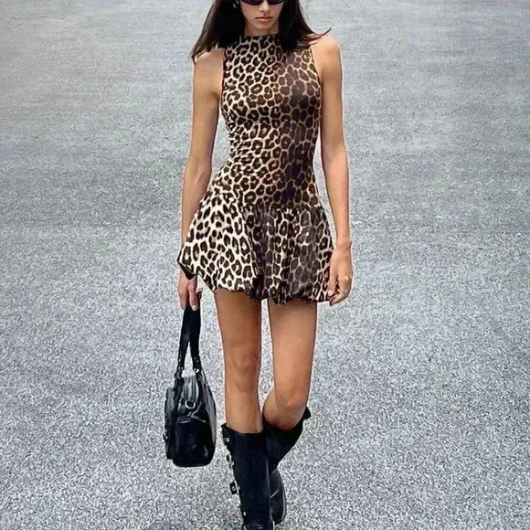 Multicolor Sexy Women's Summer Leopard Print Backless Bud Dress - Picture 1 of 6